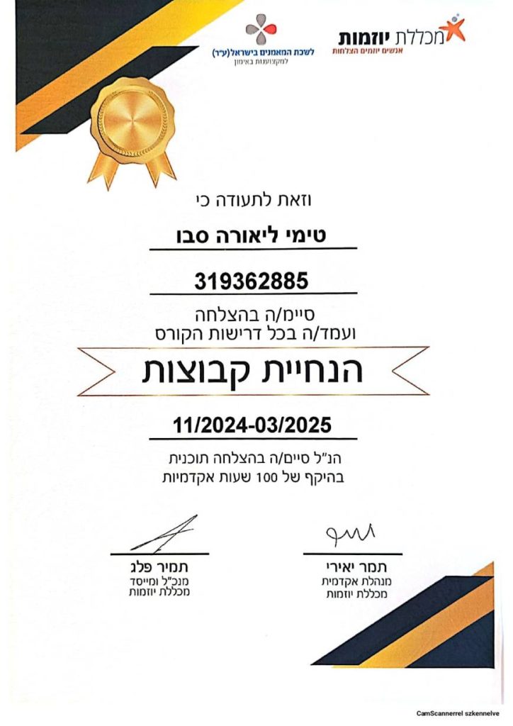 טימי תעודה מאמנת מוסמכת הנחיית קבוצות